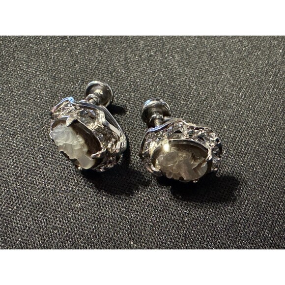 Vintage Sorrento Sterling Mother of Pearl Cameo Earrings Screw Back - Picture 3 of 5